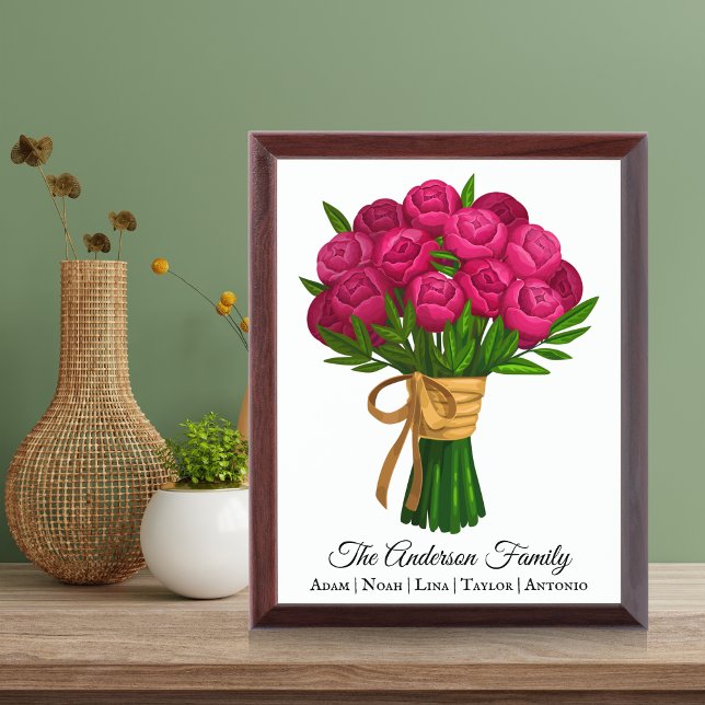 Personalised Birth Flower Family Bouquet Grandma's Award Plaque (Grandma's Birth Flower Bouquet Art)