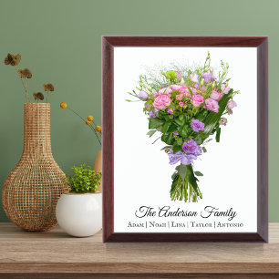 Personalised Birth Flower Family Bouquet Grandma's Award Plaque