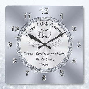 Personalised, Birthday Gifts for 60 year old Woman Square Wall Clock