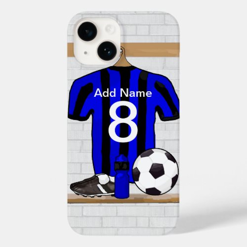 Personalised Black and blue football soccer Jersey Case_Mate iPhone 14 Case