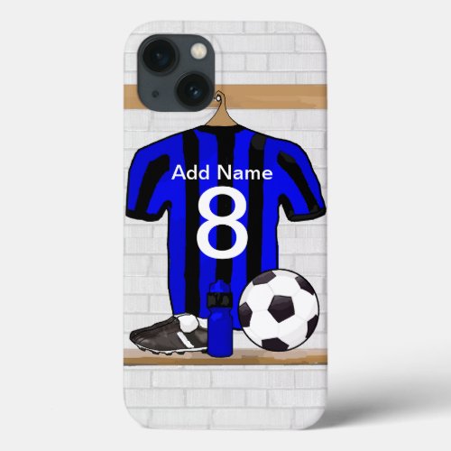 Personalised Black and blue football soccer Jersey iPhone 13 Case