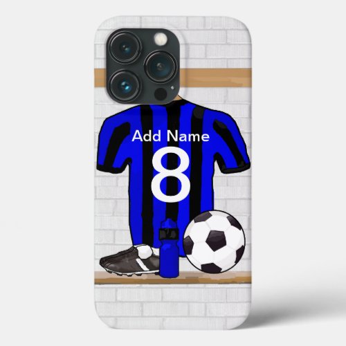 Personalised Black and blue football soccer Jersey iPhone 13 Pro Case