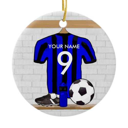Personalised Black and blue football soccer Jersey Ceramic Ornament