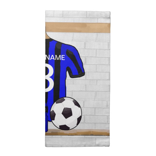 Personalised Black and blue football soccer Jersey Cloth Napkin (Half Fold)