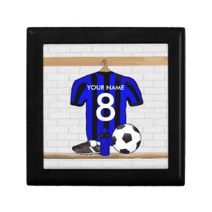 Personalised Black and blue football soccer Jersey Jewelry Box