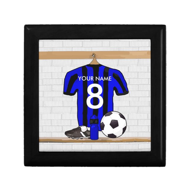 Personalised Black and blue football soccer Jersey Jewelry Box (Front)