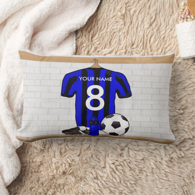 Personalised Black and blue football soccer Jersey Lumbar Pillow (Blanket)