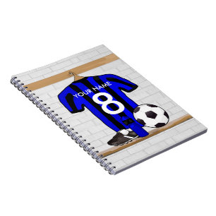 Personalised Black and blue football soccer Jersey Notebook