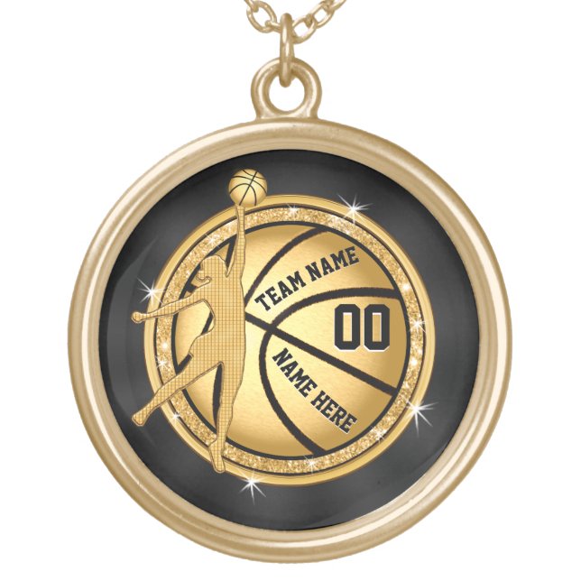 Personalised Black and Gold Basketball Necklace (Front)