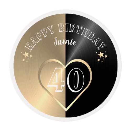Personalised Black And Gold Cupcake Toppers Edible Frosting Rounds