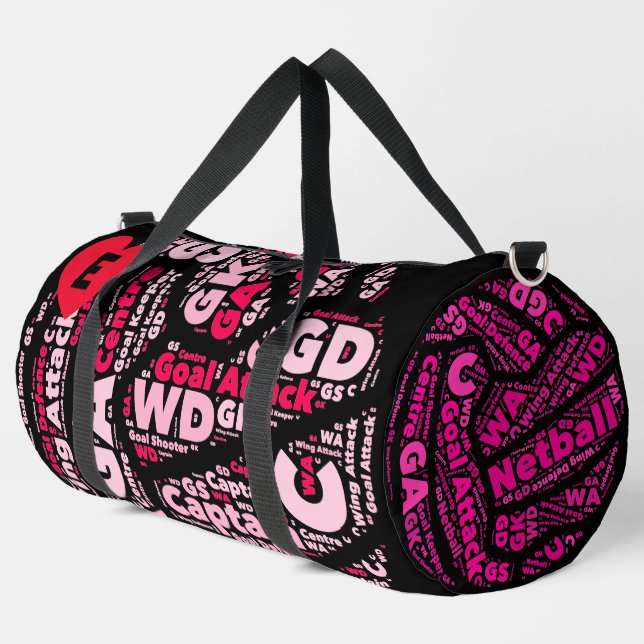 Personalised Black And Pink Netball  Duffle Bag (Left Corner)
