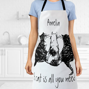 Personalised Black And White Cat Apron