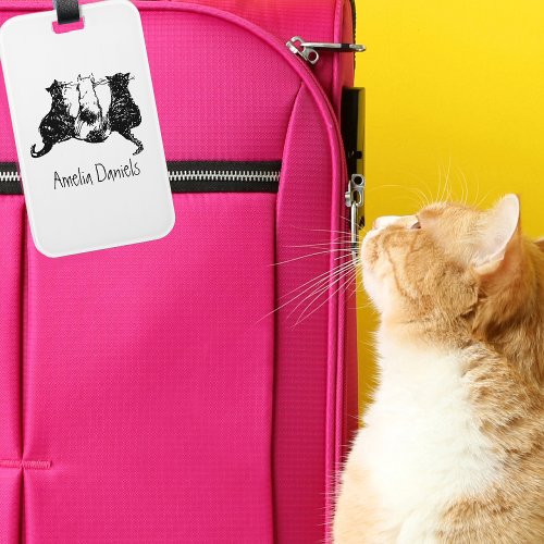 Personalised Black and White Cat Luggage Tag