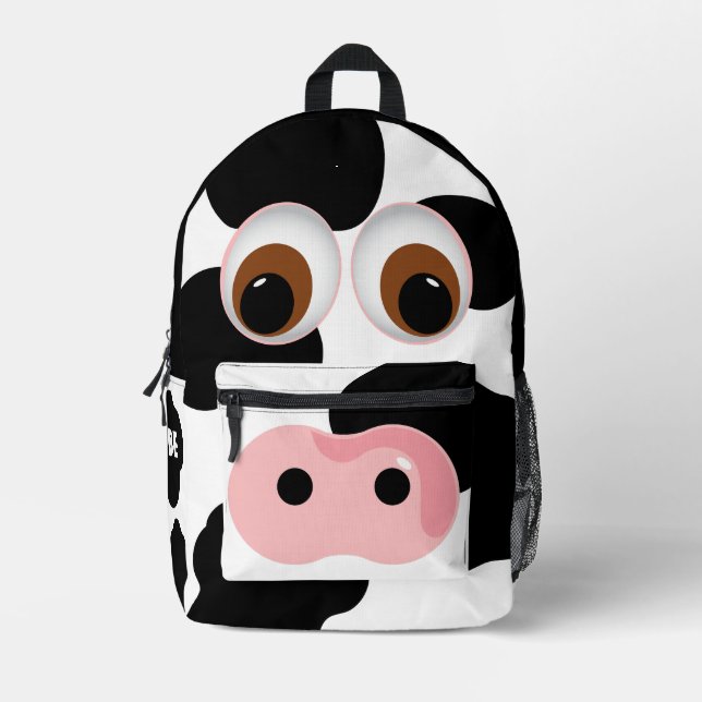 Personalised Black and White Cute Cow Printed Backpack (Front)