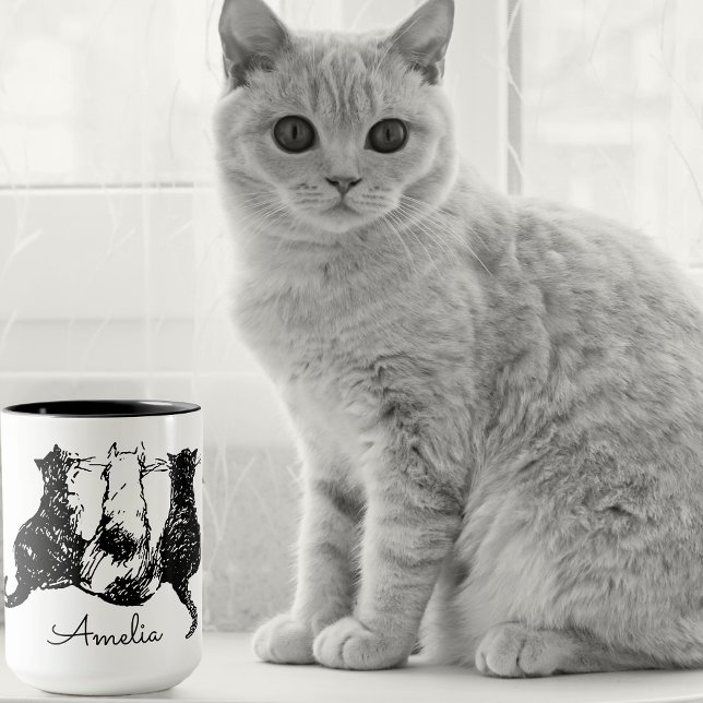 Personalised Black and White kitten Mug (Personalized mugs for cat lovers 🐈‍⬛🐈😽
)