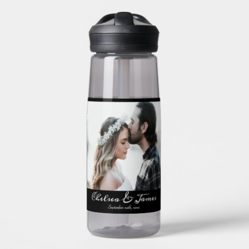 Personalised Black Calligraphy Add Your Own Photo  Water Bottle