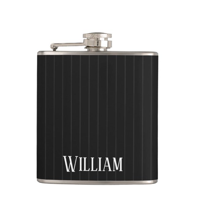 Personalised black pinstripes flask (Front)