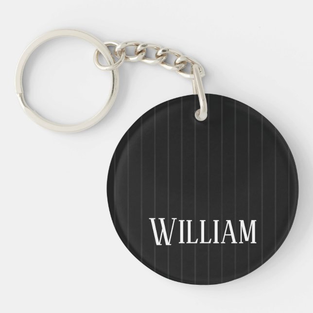 Personalised black pinstripes keychain (Front)