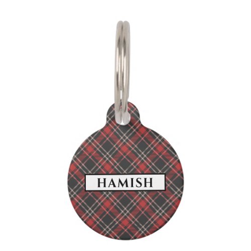 Personalised Black Red and Cream Tartan Patterned Pet ID Tag