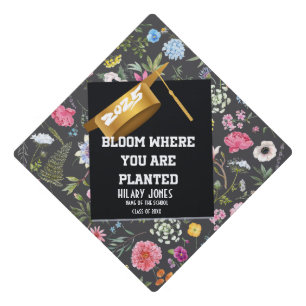 personalised bloom with wild flower graduation cap topper