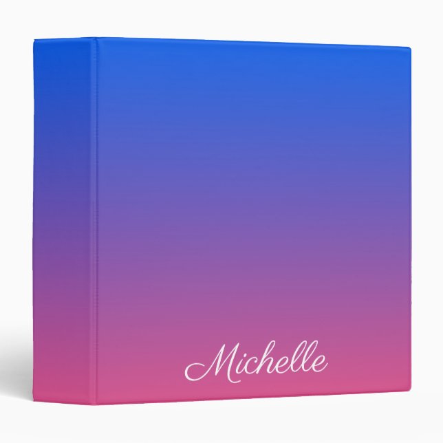 Personalised blue and pink ombre gradient 3 ring binder (Front/Spine)