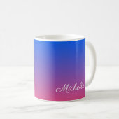 Personalised blue and pink ombre gradient coffee mug (Front Right)