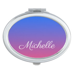Personalised blue and pink ombre gradient compact mirror