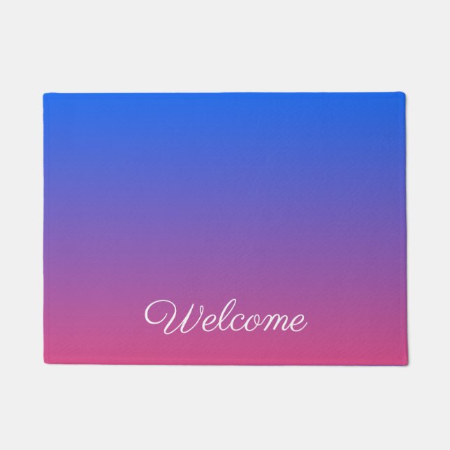 Personalised blue and pink ombre gradient doormat (Front)