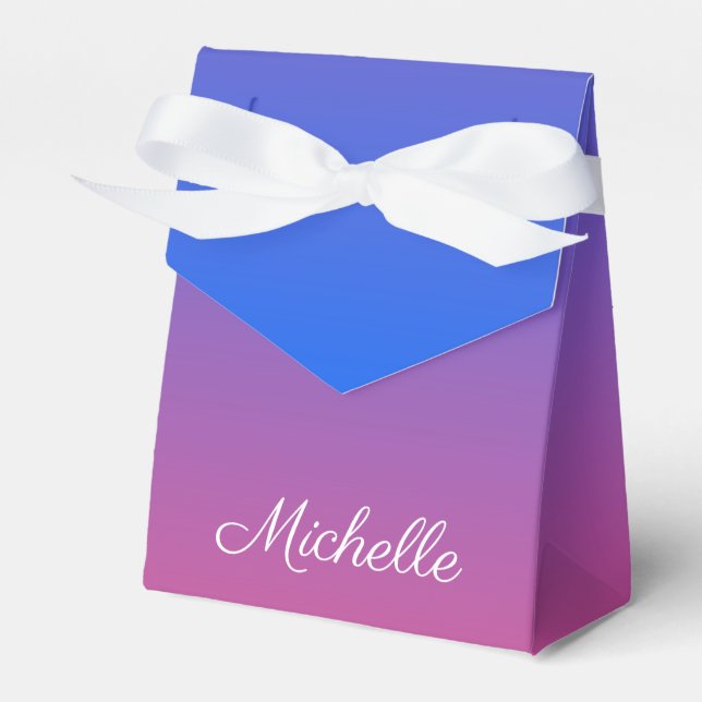 Personalised blue and pink ombre gradient favor boxes (Front Side)