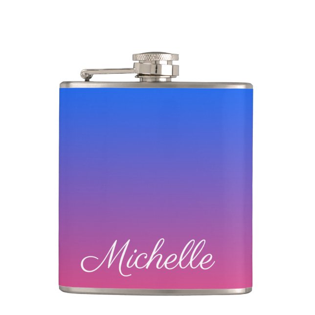 Personalised blue and pink ombre gradient flask (Front)