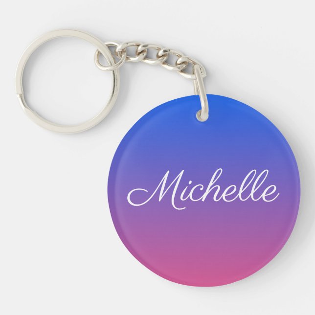 Personalised blue and pink ombre gradient keychain (Front)