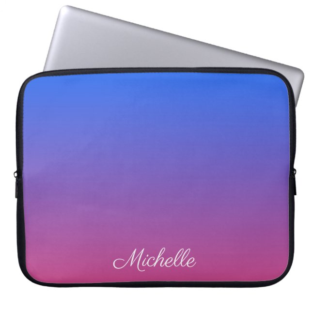 Personalised blue and pink ombre gradient laptop sleeve (Front)