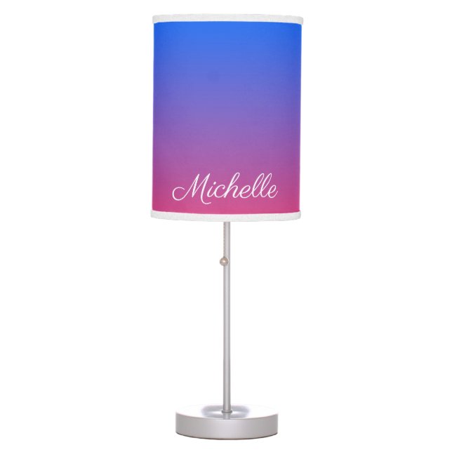 Personalised blue and pink ombre gradient table lamp (Front)