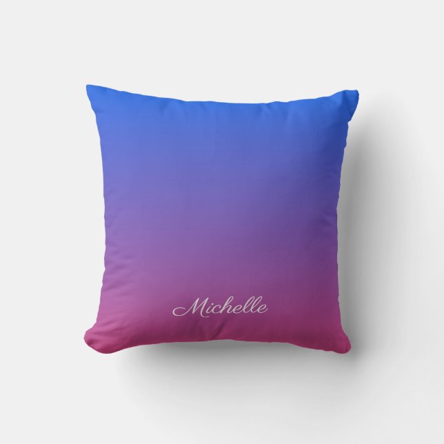 Personalised blue and pink ombre gradient throw pillow (Front)