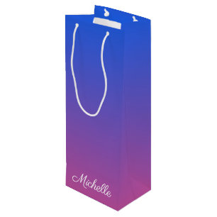 Personalised blue and pink ombre gradient wine gift bag