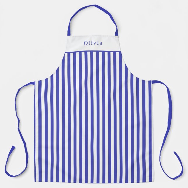 Personalised Blue And White Stripe Pattern Apron (Front)