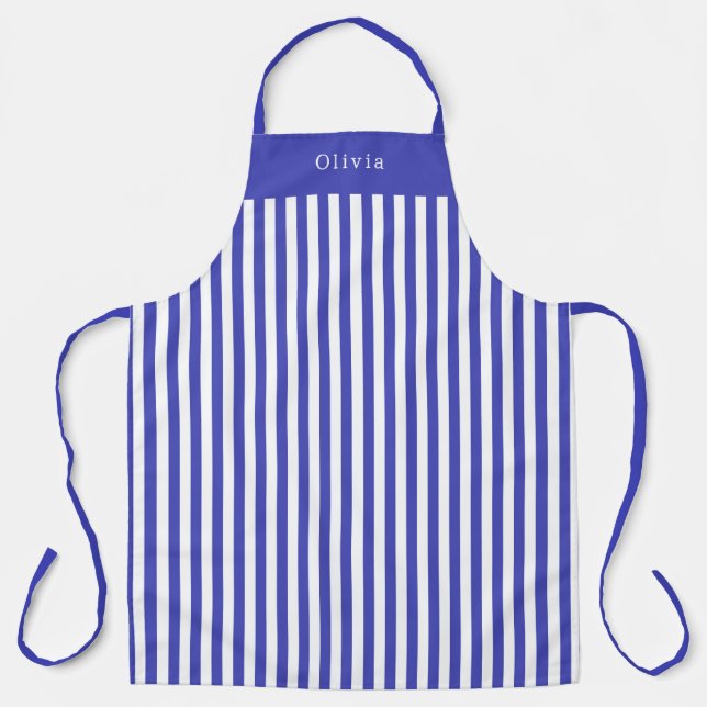 Personalised Blue And White Stripe Pattern Apron (Front)