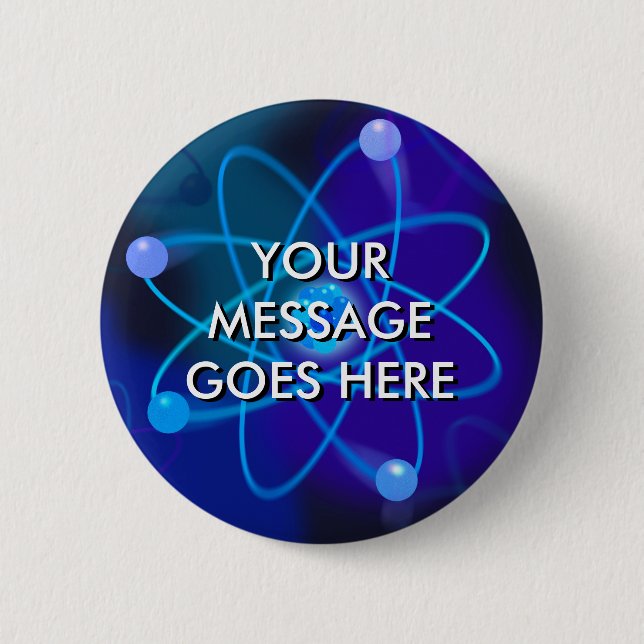 Personalised Blue Atomic Structure Button (Front)