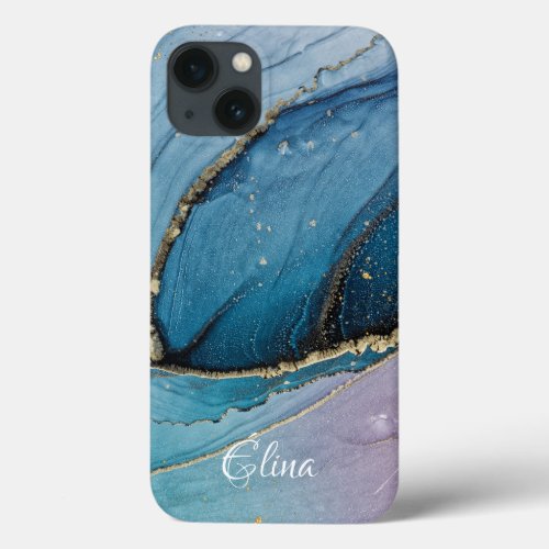 Personalised blue marble name iPhone 13 case