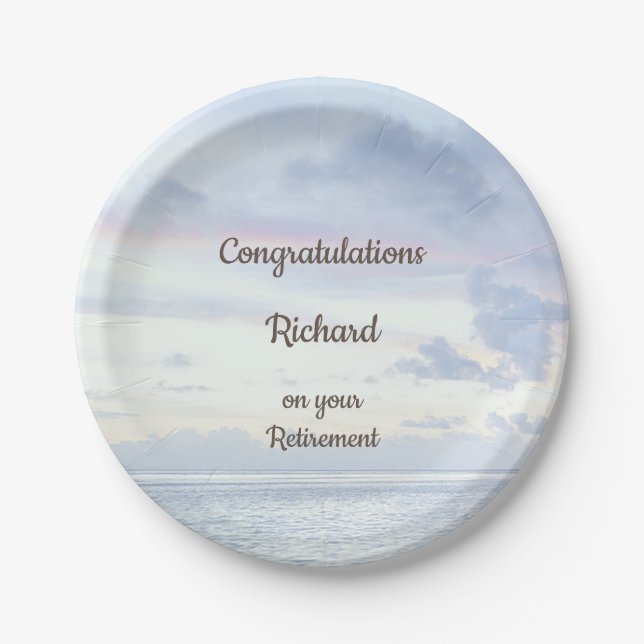 Personalised Blue Ocean design Retirement Paper Plates (Front)