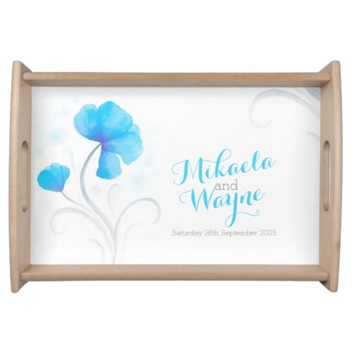 Personalised blue watercolour flower wedding tray