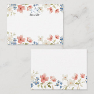 Personalised Blush Watercolour Floral Monogram Note Card