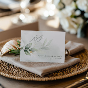Personalised Botanical Wedding Sage Green RSVP Note Card