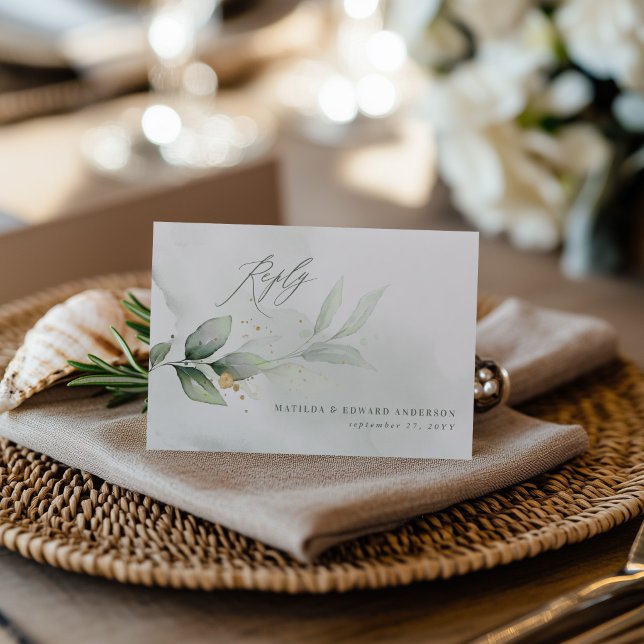 Personalised Botanical Wedding Sage Green RSVP Note Card (Creator Uploaded)