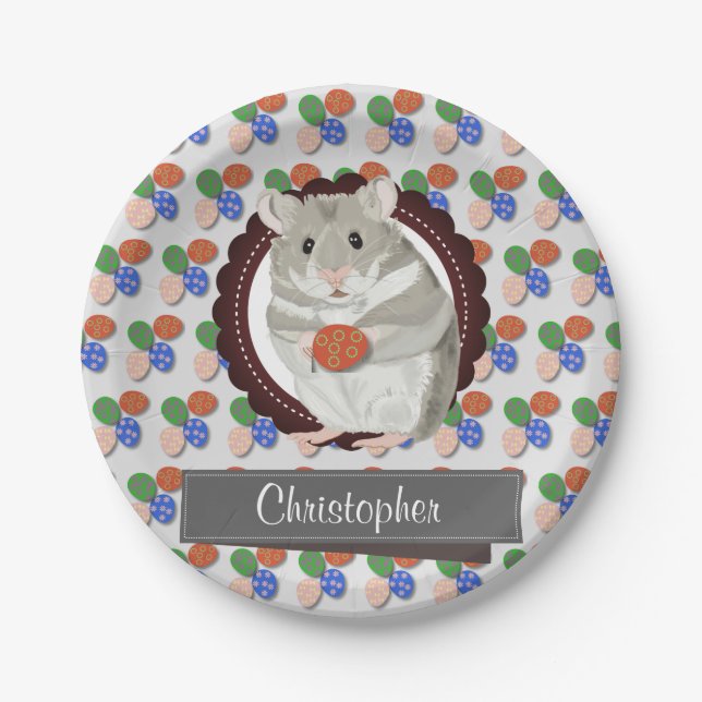 Personalised Boy’s Hamster Easter  Paper Plates (Front)