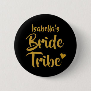 Personalised Bride Tribe Gold Heart Button