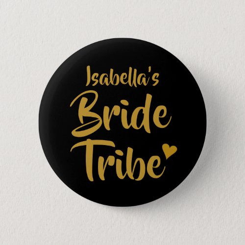 Personalised Bride Tribe Gold Heart Button