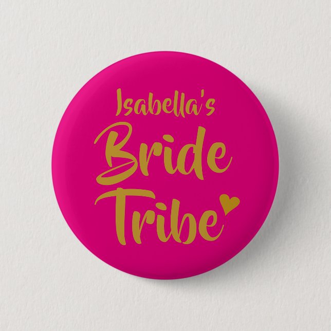 Personalised Bride Tribe Gold Heart Button (Front)