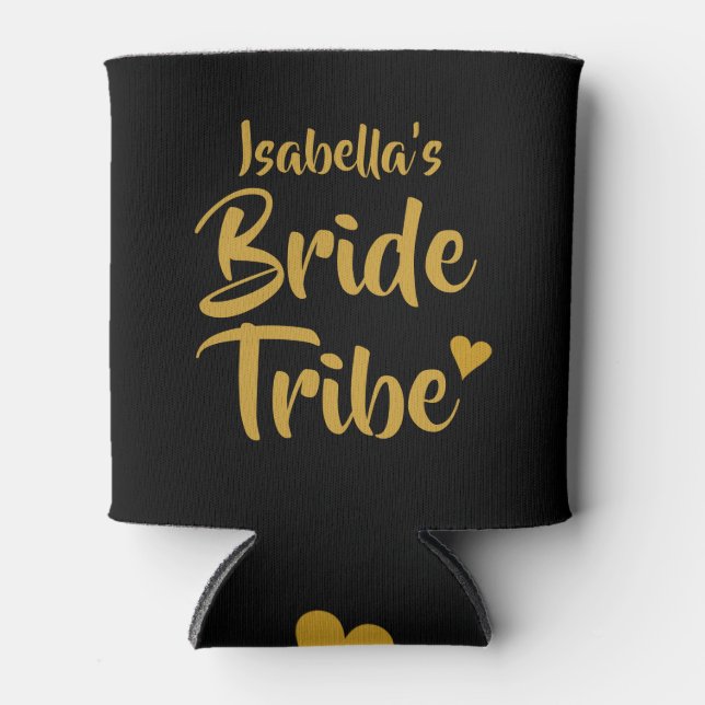 Personalised Bride Tribe Gold Heart Can Cooler (Front)