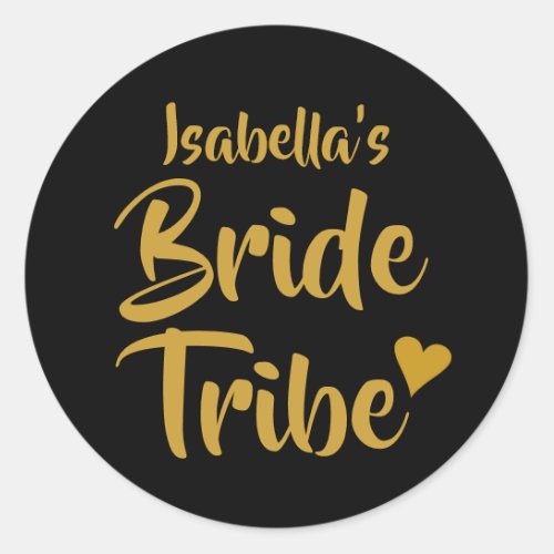 Personalised Bride Tribe Gold Heart Classic Round Sticker